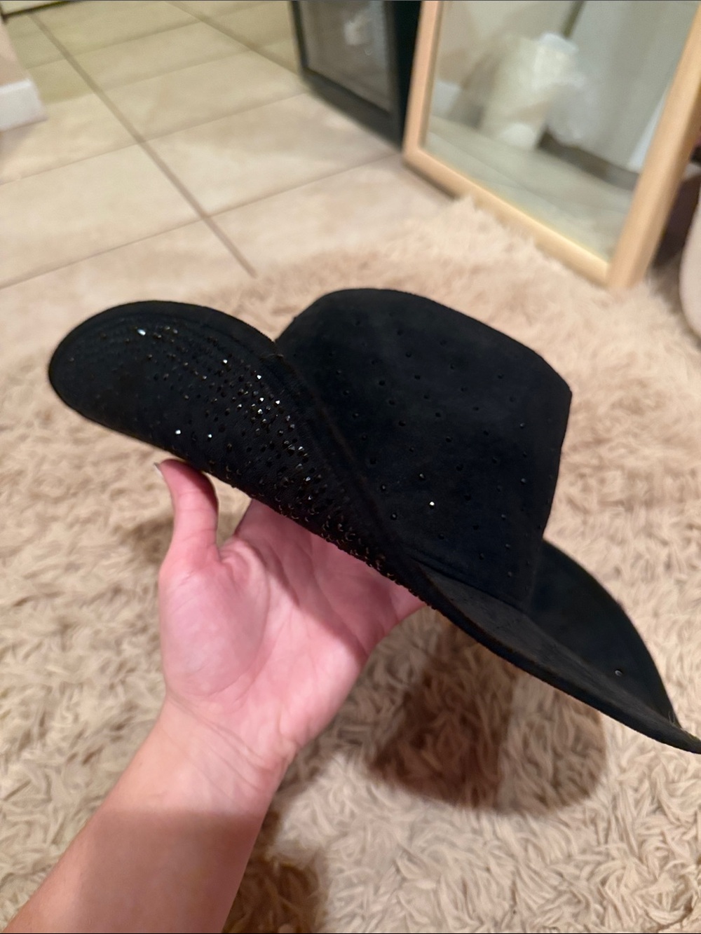 Black Suede Rhinestone Cowboy Hat